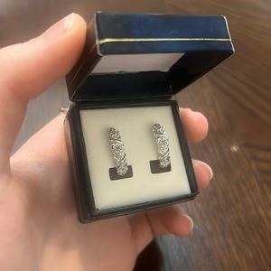 Rhodium Plated Diamond Hoop Earrings